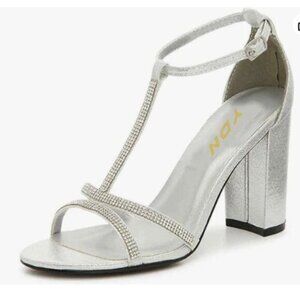 YDN Women Fashion T-Strap Open Toe Sandals Chunky High Heels Slingback Pumps